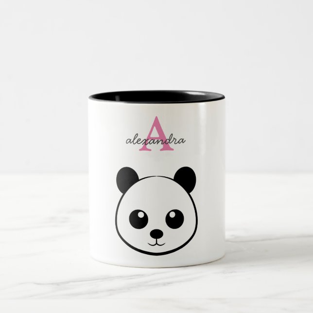 Cute Panda Bear Anpassningsbar Monogram 2-ton Två-Tonad Mugg (Center)