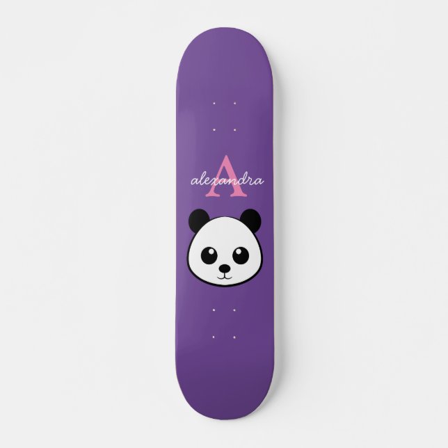 Cute Panda Bear Anpassningsbar Monogram Skateboard (Framsida)