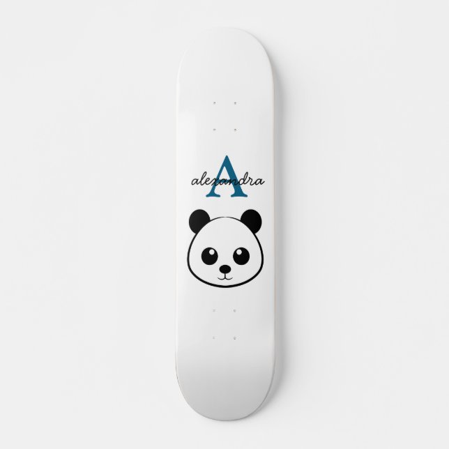 Cute Panda Bear Anpassningsbar Monogram Vit bakgru Mini Skateboard Bräda 18,5 Cm (Framsida)