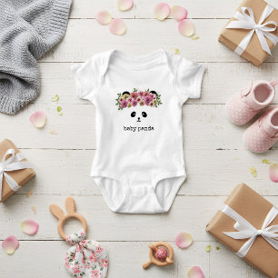 Cute Panda Bear Ansikte Blommigt Girl Baby Bodykos T Shirt