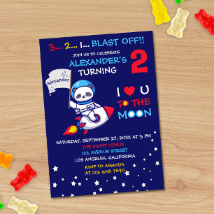 Cute Panda Bear Astronaut på Rocket Frakt Birdag Inbjudningar