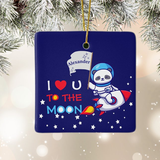 Cute Panda Bear Astronaut på Rocket Frakt Kids Julgransprydnad Keramik (Skapare uppladdad)