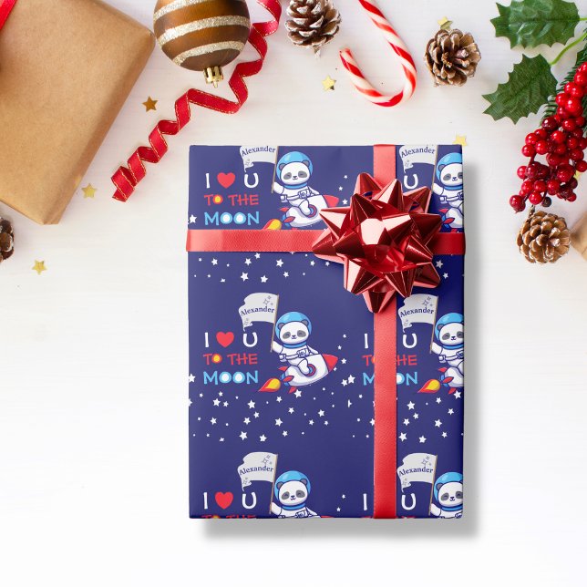 Cute Panda Bear Astronaut på Rocket Frakt Kids Presentpapper (Skapare uppladdad)