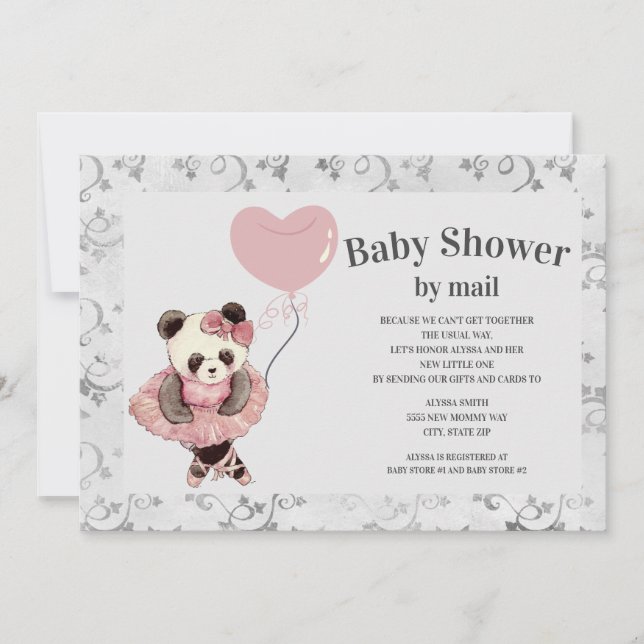 Cute Panda Bear Ballerina Flicka Shower BY MAIL Inbjudningar (Framsida)