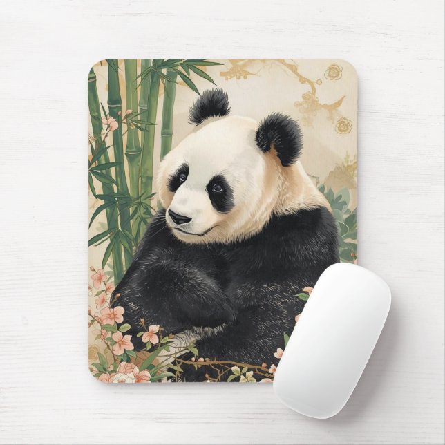 Cute Panda Bear Bamboo Art Musmatta (Med mus)