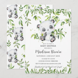 Cute Panda Bear Bamboo Greenery Baby Shower Inbjudningar