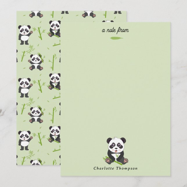 Cute Panda Bear Bamboo Kawaii Animals Pattern Anteckningskort (Fram/baksida)