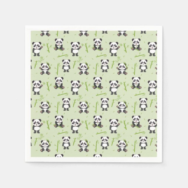 Cute Panda Bear Bamboo Kawaii Animals Pattern Pappersservett (Framsidan)