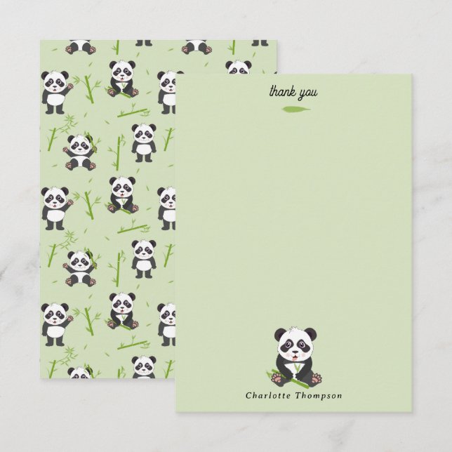 Cute Panda Bear Bamboo Kawaii Animals Pattern Tack Kort (Fram/baksida)