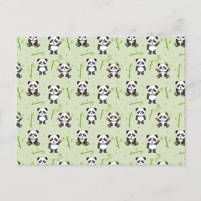 Cute Panda Bear Bamboo Kawaii Animals Pattern Vykort (Framsida)