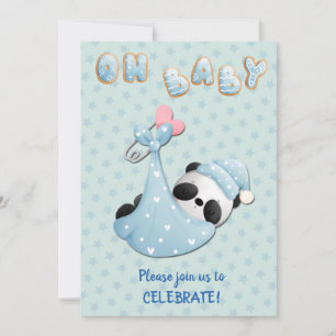 Cute Panda Bear Boy Shower Inbjudningar
