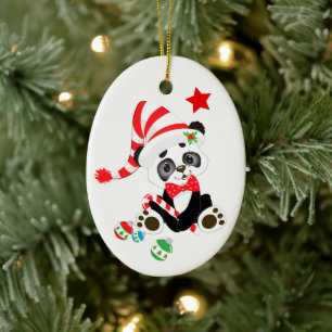 Cute Panda Bear Candy cane jul Julgransprydnad Keramik