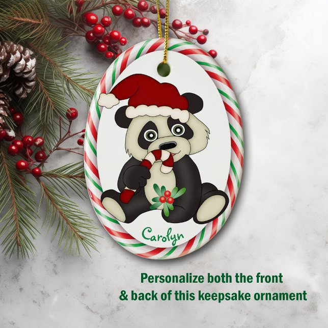 Cute Panda Bear Candy cane Ram Julgransprydnad Keramik (Skapare uppladdad)