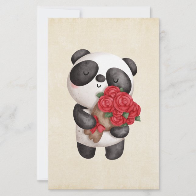 Cute Panda Bear Carrying Bouquet of Ro (Framsida)