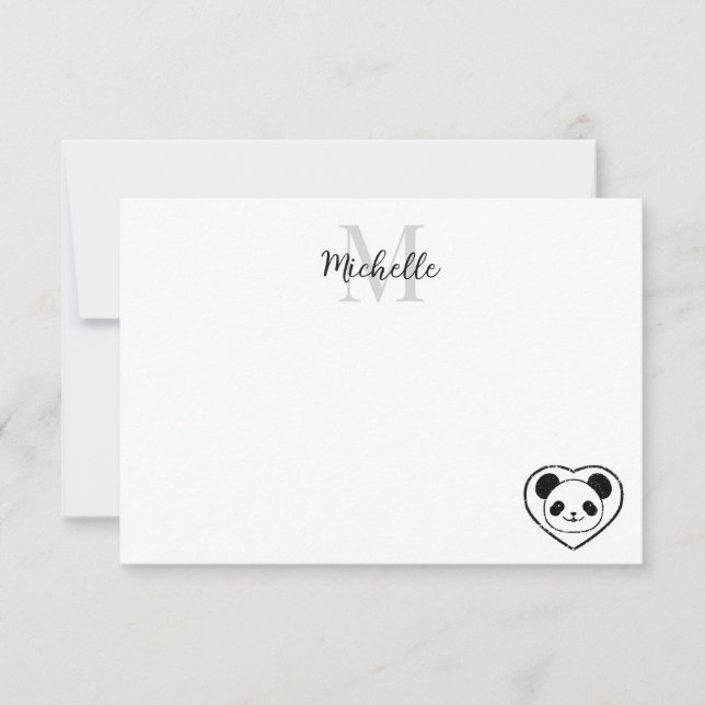 Cute Panda Bear Cartoon Personalized Monogram Anteckningskort (Framsida)