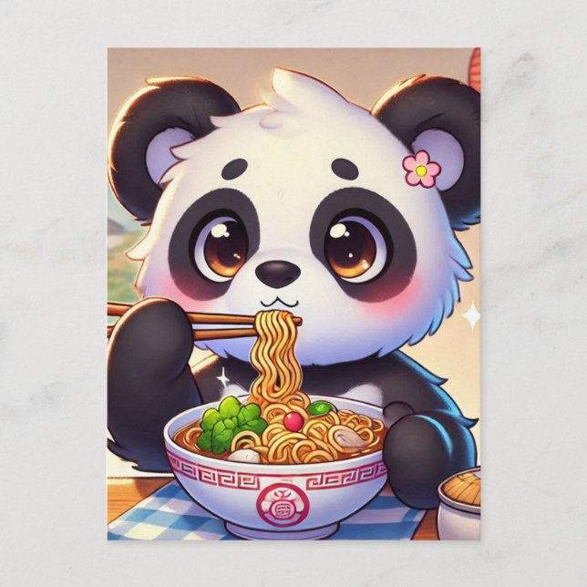 Cute Panda Bear Eating Ramen Vykort (Framsida)