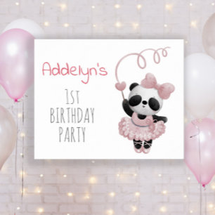 Cute Panda Bear Girl's 1st Birthday Poster