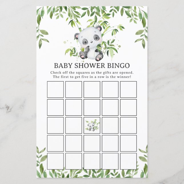 Cute Panda Bear Greenery Baby Shower Bingo Game (Framsida)