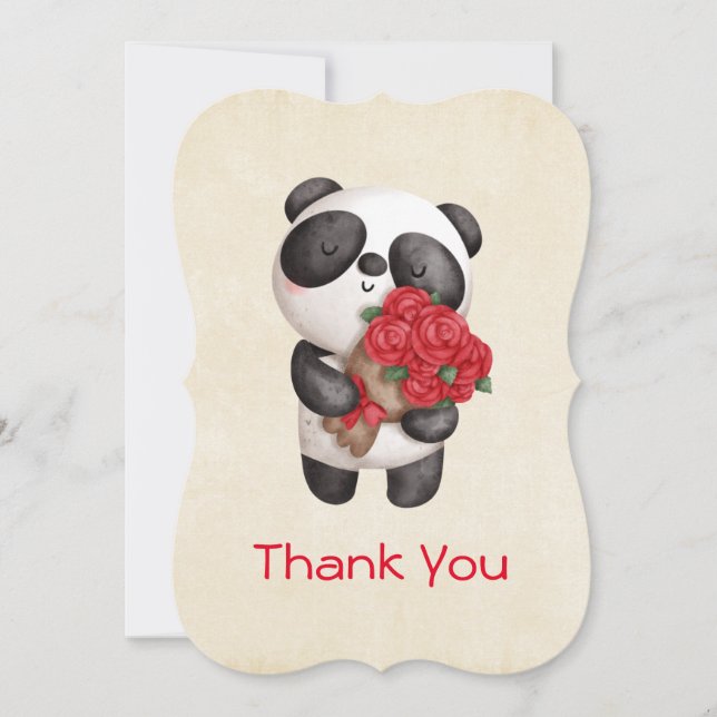 Cute Panda Bear Holding Bouquet of Ro Tack Kort (Framsida)