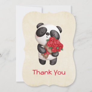Cute Panda Bear Holding Bouquet of Ro Tack Kort