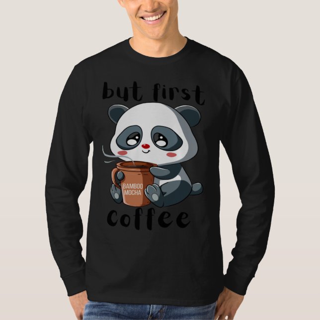Cute Panda Bear Holding Coffee Cup Mocha Latte Cap T Shirt (Framsida)