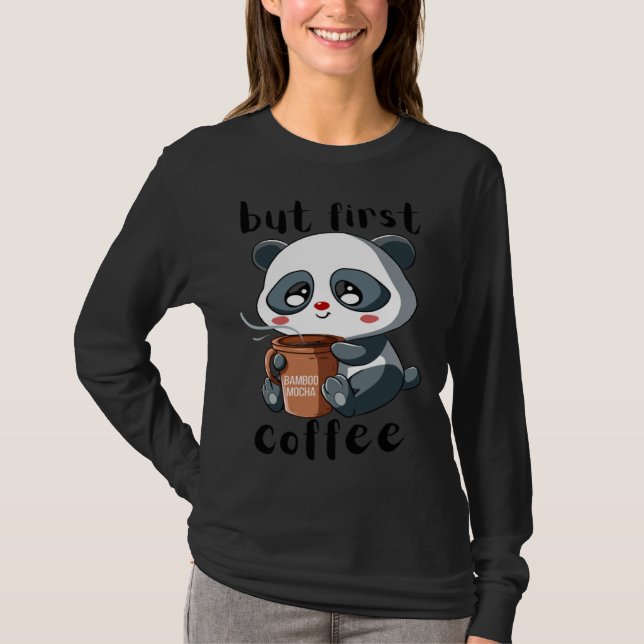 Cute Panda Bear Holding Coffee Cup Mocha Latte Cap T Shirt (Framsida)