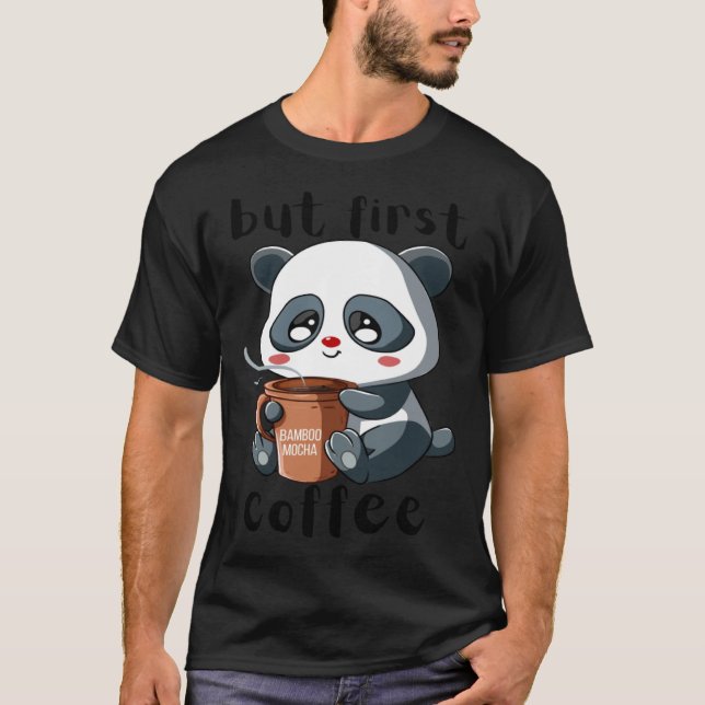 Cute Panda Bear Holding Coffee Cup Mocha Latte Cap T Shirt (Framsida)