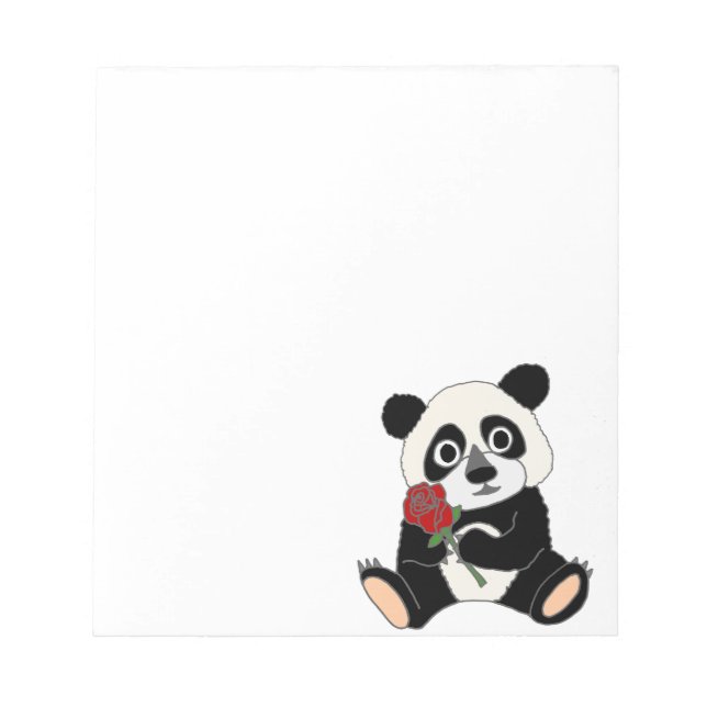 Cute Panda Bear Holding Röd ros Anteckningsblock (Framsida)