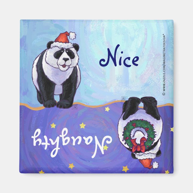 Cute Panda Bear i Santa Hat Naughty / Nice Magnet (Framsidan)