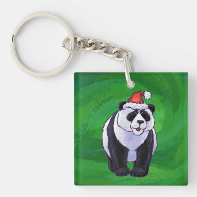 Cute Panda Bear i Santa Hat på Grönt (Framsidan)