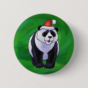 Cute Panda Bear i Santa Hat på Grönt Knapp
