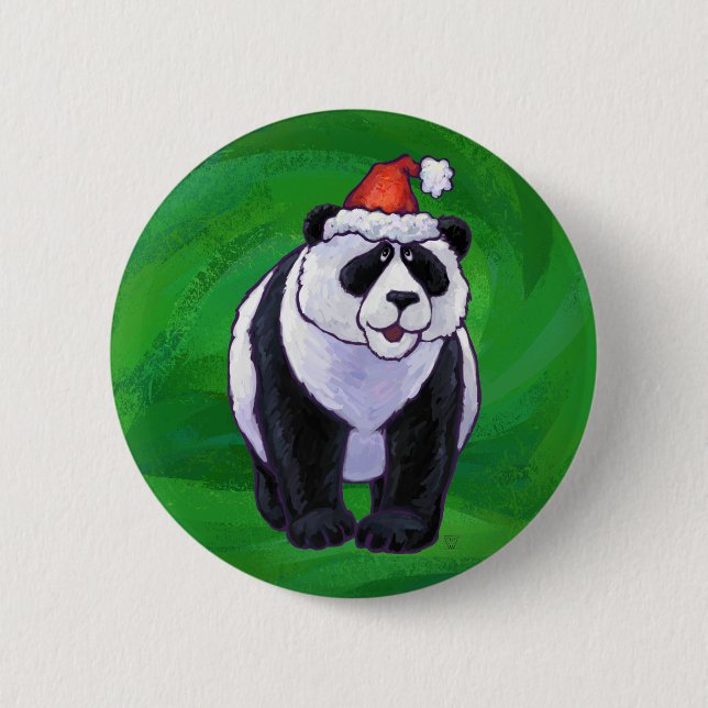 Cute Panda Bear i Santa Hat på Grönt Knapp (Framsida)