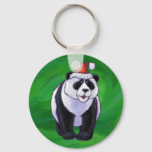 Cute Panda Bear i Santa Hat på Grönt Nyckelring