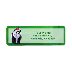 Cute Panda Bear i Santa Hat på Grönt Returadress Etikett