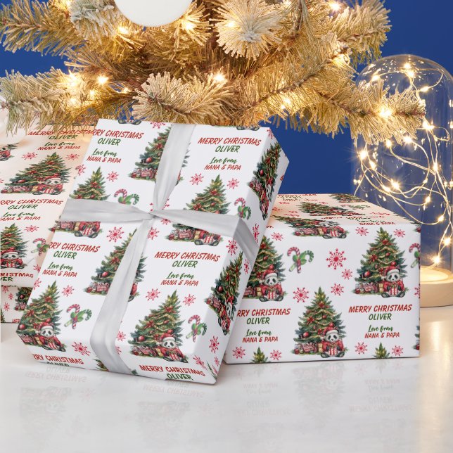 Cute Panda Bear Julgran Kids Presentpapper (Helgdagar)