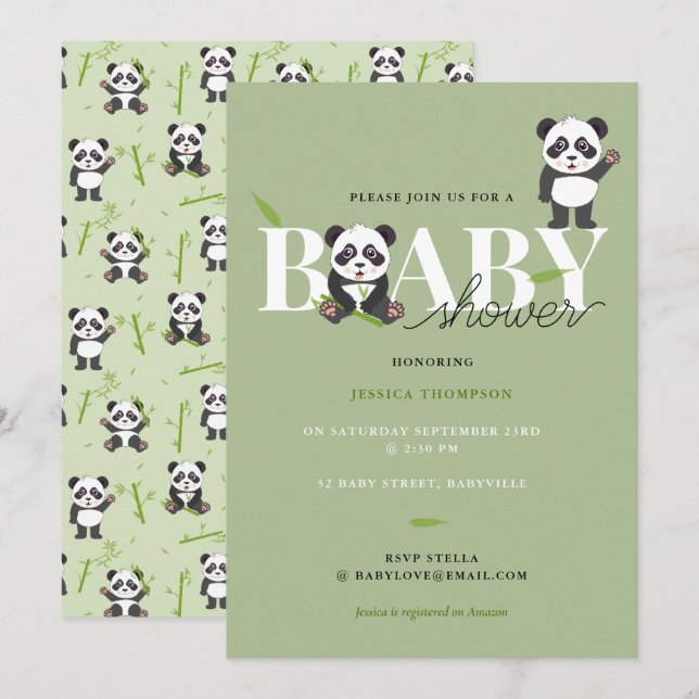 Cute Panda Bear Kawaii Gender Neutral Baby Shower Inbjudningar (Fram/baksida)