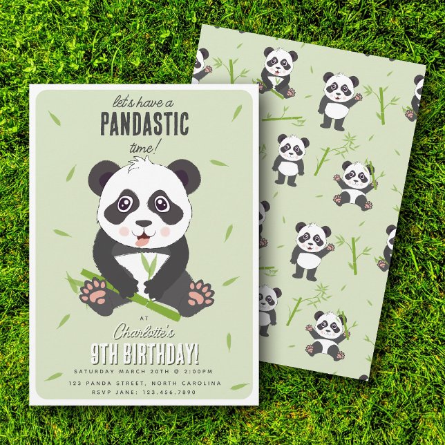 Cute Panda Bear Kawaii Kids Birthday Party Inbjudningar (Cute Panda Bear Kawaii Kids Birthday Party Invitation)