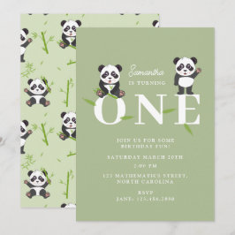 Cute Panda Bear Kawaii Kids First One Birthday Inbjudningar