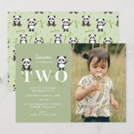 Cute Panda Bear Kawaii Kids Two 2 Birthday Photo Inbjudningar