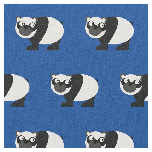 Cute Panda Bear Kid Baby Nursery Blue Tyg (Närbild)