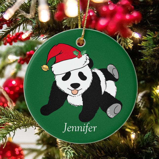 Cute Panda Bear Kids Monogram jul Julgransprydnad Keramik (Skapare uppladdad)