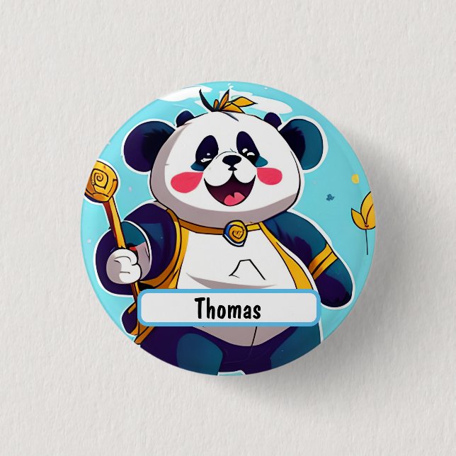 Cute Panda Bear med Anpassadets namn Knapp (Framsida)