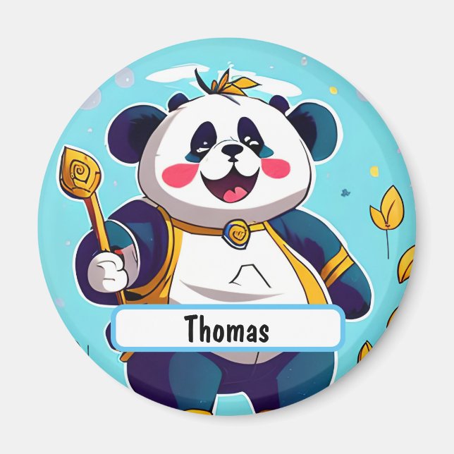 Cute Panda Bear med Anpassadets namn Magnet (Framsidan)