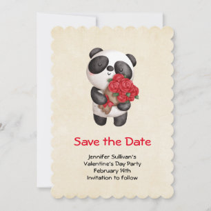 Cute Panda Bear med Bouquet Ro Spara Datumet