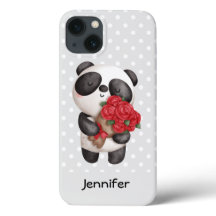 Cute Panda Bear med Bukett med rosor