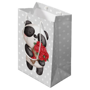 Cute Panda Bear med Bukett med rosor