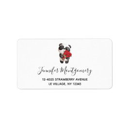 Cute Panda Bear med Bukett med rosor Adressetikett