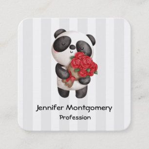 Cute Panda Bear med Bukett med rosor Fyrkantigt Visitkort