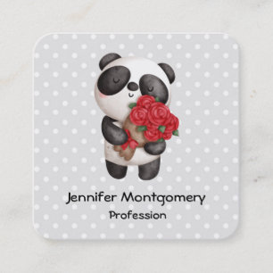 Cute Panda Bear med Bukett med rosor Fyrkantigt Visitkort