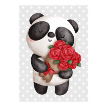 Cute Panda Bear med Bukett med rosor
